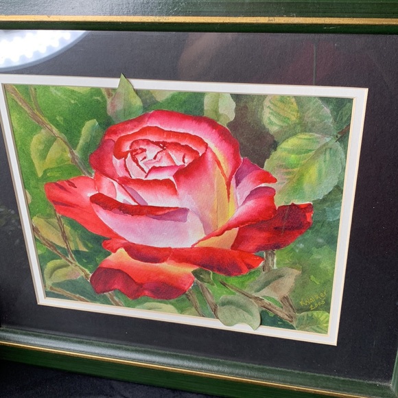 Stunning 17” x 14 1/2” signed original ROSE water color framed artwork - Picture 8 of 14